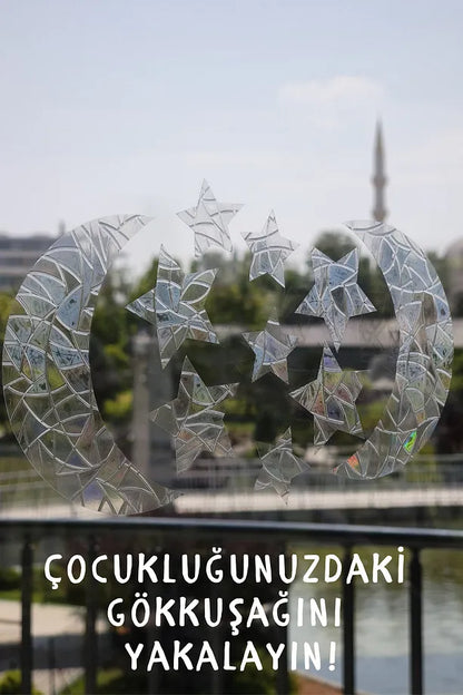 Gökkuşağı Efektli Cam Sticker – (9'lu) Yuvarlak Sticker