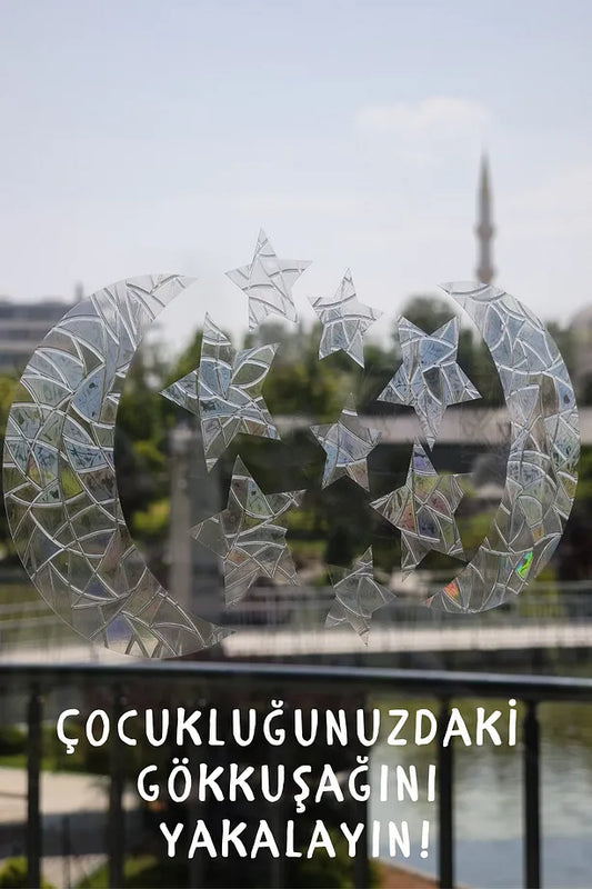 Gökkuşağı Efektli Cam Sticker – (10'lu) Ay Yıldız Sticker