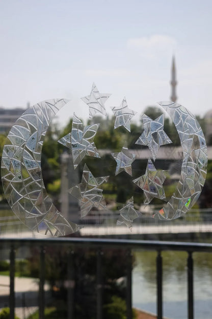 Gökkuşağı Efektli Cam Sticker – (10'lu) Ay Yıldız Sticker