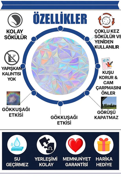 Gökkuşağı Efektli Cam Sticker – (9'lu) Yuvarlak Sticker