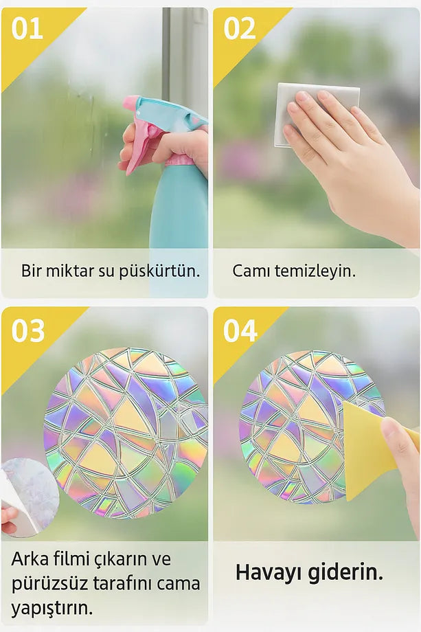 Gökkuşağı Efektli Cam Sticker – (9'lu) Yuvarlak Sticker