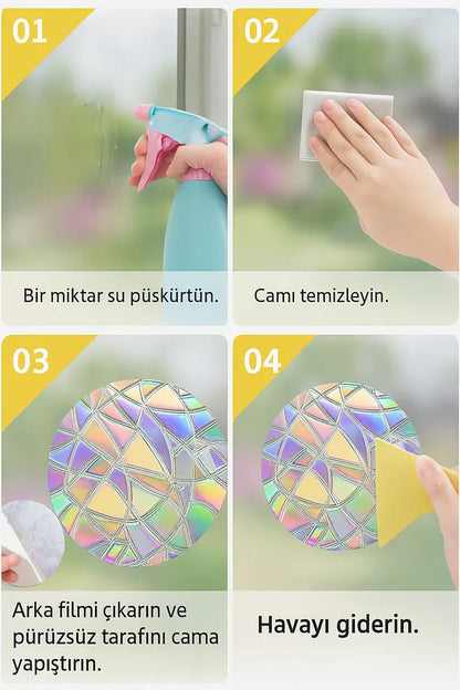 Gökkuşağı Efektli Cam Sticker – (9'lu) Yuvarlak Sticker