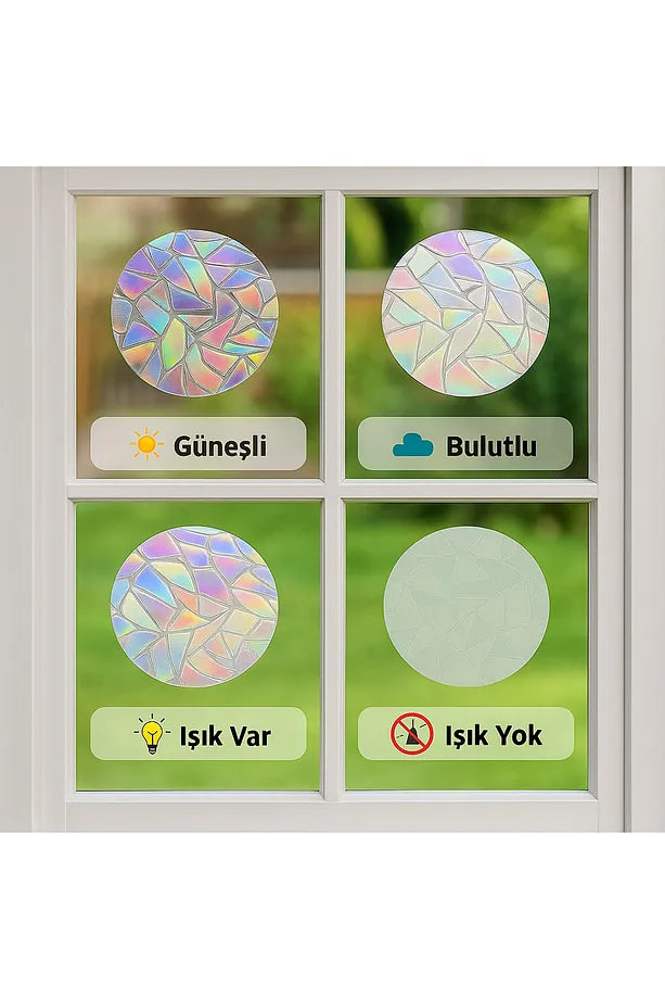 Gökkuşağı Efektli Cam Sticker – (9'lu) Yuvarlak Sticker