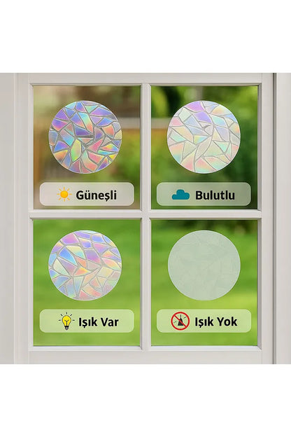 Gökkuşağı Efektli Cam Sticker – (9'lu) Yuvarlak Sticker