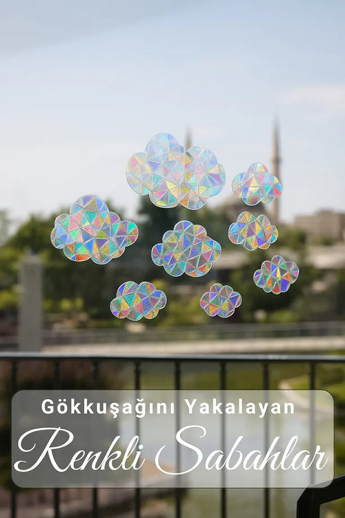 Gökkuşağı Efektli Cam Sticker – (8'li) Bulut Stickerlar